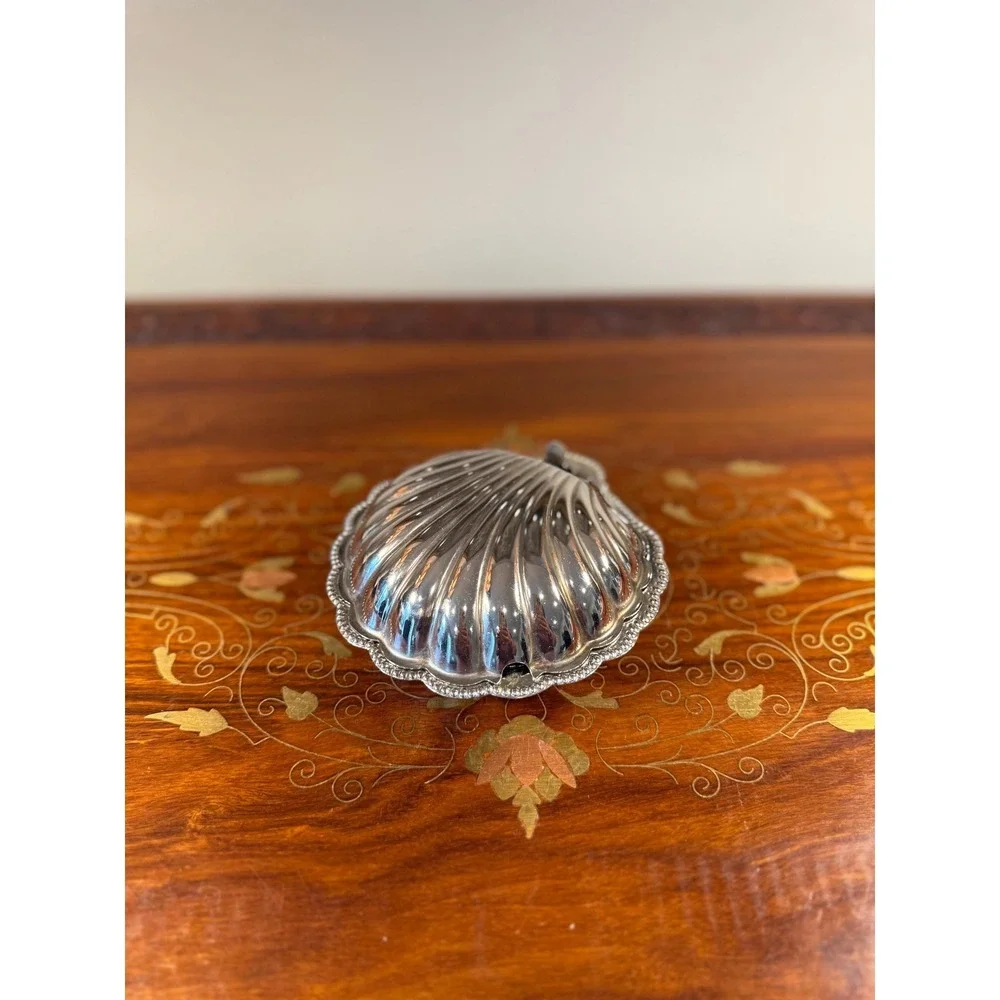 Vintage Clamshell Butter Dish • E&JL Silver Plate Server w/ Frosted Glass Insert